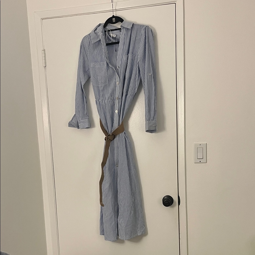 Zara Blue Striped Maxi Dress with Brown Belt
